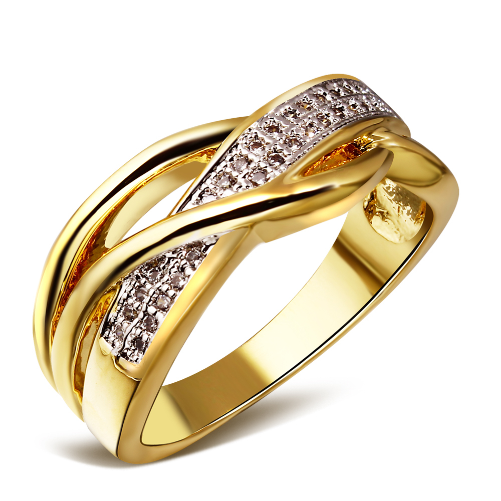 2 tone plating wedding ring fine jewelry 2014 fashion rings for women Cubic Zirconia 18k gold