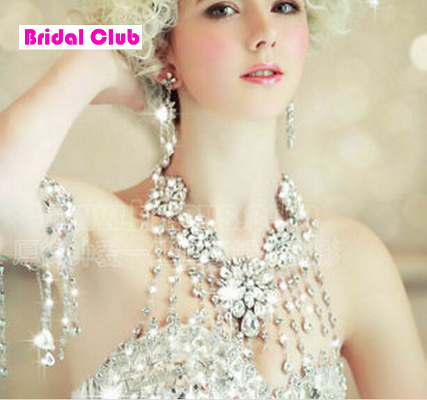 Newest Luxury Large Flower Clear Crystal Wedding Bridal Necklace Marriage Wedding Party Festival Jewelry Accessory BSN020