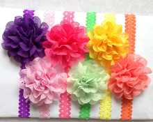retail 1pcs baby toddler infant Hair accessories Hair eyelet Chiffon lace Flower with FOE shimmer Headband