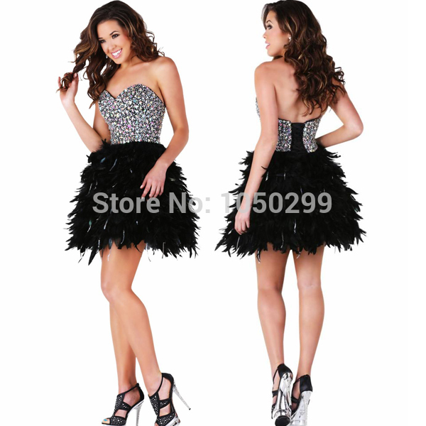 ... Crystal Beaded Top Short Prom Dresses 2015 Ostrich Feather Dress