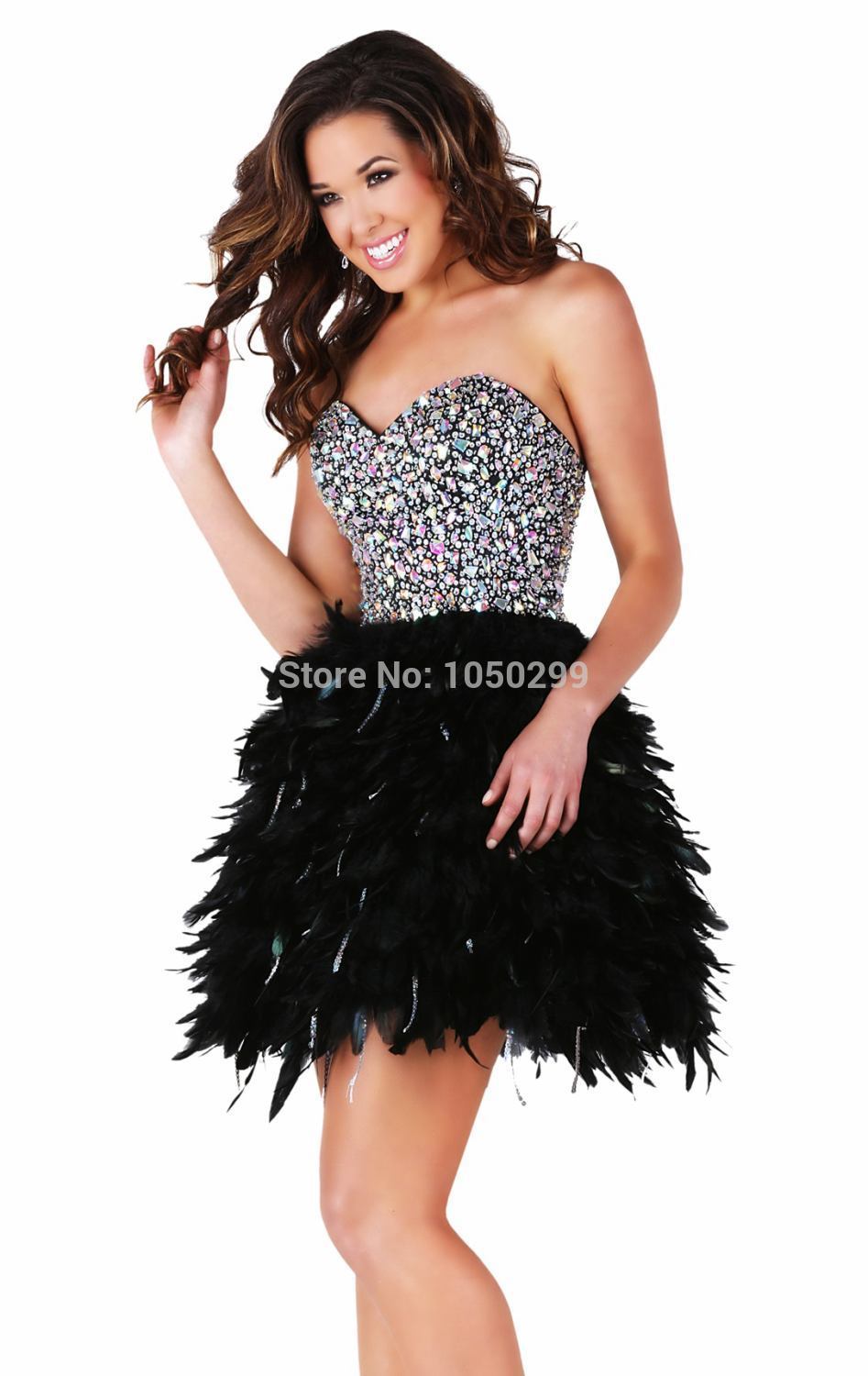 ... Crystal Beaded Top Short Prom Dresses 2015 Ostrich Feather Dress