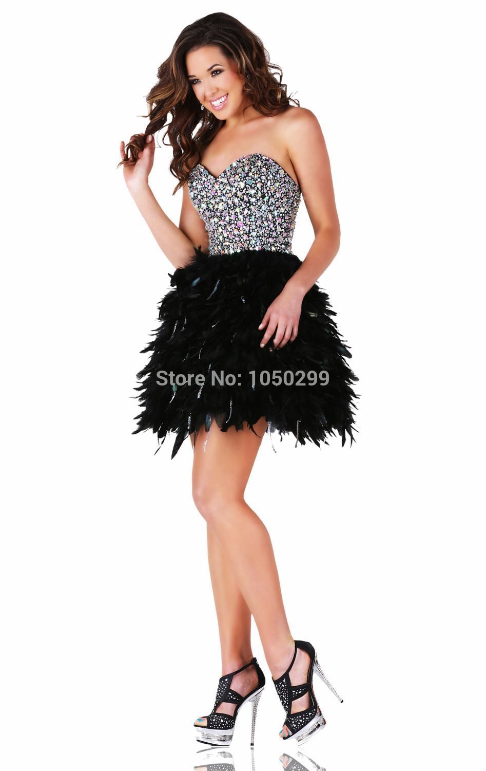 ... Crystal Beaded Top Short Prom Dresses 2015 Ostrich Feather Dress