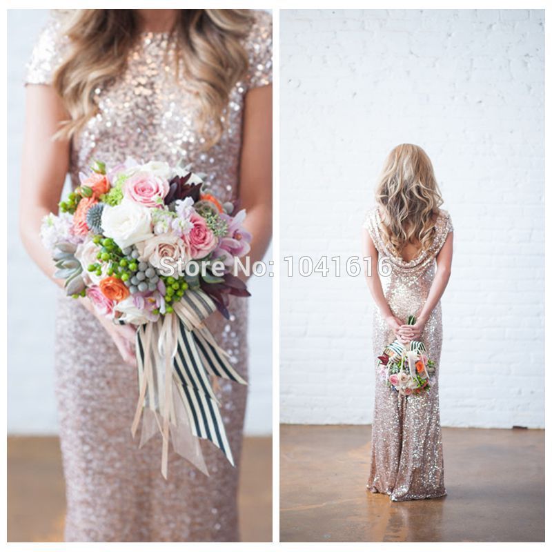 2015-Long-Sparkly-Gold-Sequin-Cap-Sleeve-Mermaid-Bridesmaid-Dress ...