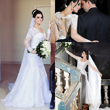 Wedding Dresses Free Shipping 2014 Free Shipping Vestido de Renda Curto Festa Long Sleeve Wedding Dress
