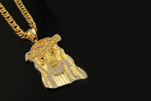 Hip hop long necklace 24K gold plated High quality crystal jesus piece pendant Fashion Jewelry for
