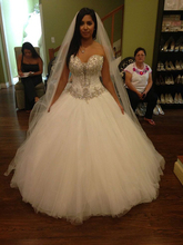 Wedding Dress Free Shipping 2014 Luxury Crystal Ball Gown White Tulle Wedding Dresses Princess