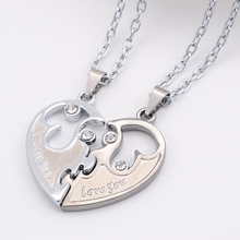 I Love You  Couples Lover Pendant Necklaces For Women And Men ,Hight Quality Stainless Double  Heart Necklace Jewelry