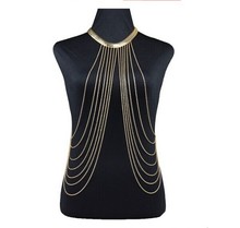 2015 New Fashion punk Jewelry Elegant Multilayers Gold plated chain metal Color Tassel Body Chain Long