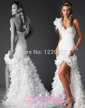 EW009 Charming One Shoulder Sweetheart Beaded Crystals Ruffles Sweep Train High Low Short Wedding Dresses Romantic