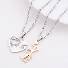 Fashion Valentines Gift Crystal Heart I Love You Letters Pendant Necklace Couples Necklaces Free Shipping