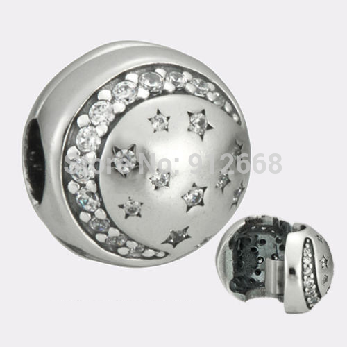 925 Sterling Silver Beads Fit Pandora Charms Bracelet Clear Cubic Zirconia Twingkling Night