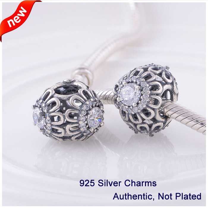 1PCS lot Fashion 925 Sterling Silver Beads Glass Hollow Flower Charms Fits Pandora bracelets DIY making