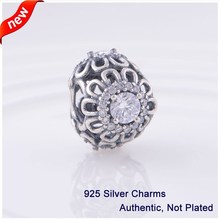 1PCS lot Fashion 925 Sterling Silver Beads Glass Hollow Flower Charms Fits Pandora bracelets DIY making