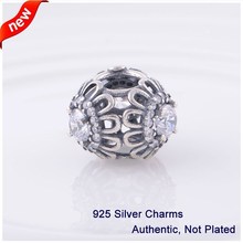 1PCS lot Fashion 925 Sterling Silver Beads Glass Hollow Flower Charms Fits Pandora bracelets DIY making
