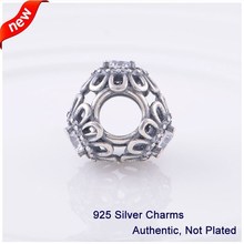 1PCS lot Fashion 925 Sterling Silver Beads Glass Hollow Flower Charms Fits Pandora bracelets DIY making