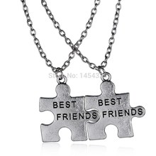 2015 Fashion jewelry long necklace best friend heart to heart silver pendant necklaces for women vogue
