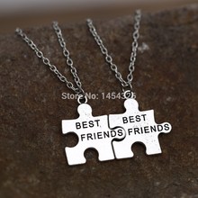 2015 Fashion jewelry long necklace best friend heart to heart silver pendant necklaces for women vogue