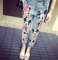 Elina\'s shop women new 2014 fashion women mouse girl love couture heart pattern jeans bottom long pants s m l xl