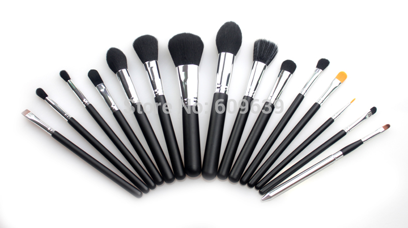 High quality Professional 15 pcs makeup brush set black color soft hair cosmetic tools cosmetic brushes