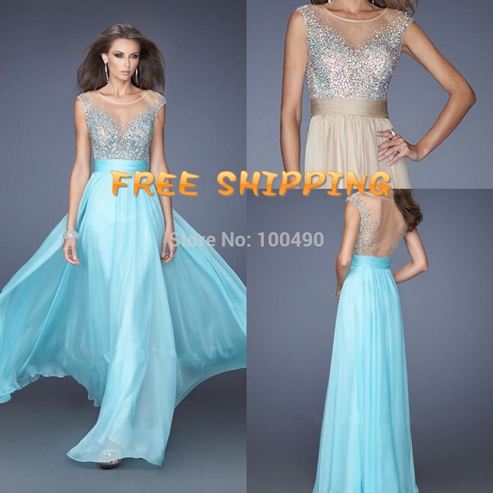 ... Cheap-Light-Blue-Sparkly-illusion-neckline-Bridesmaid-Dresses-Two-Tone
