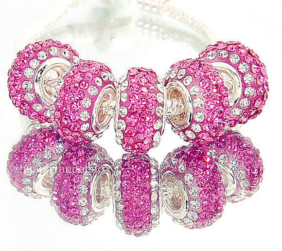 Full Brick 5p 925 Sterling Silver Pink white color Crystal Purple Bead Fit Pandora European Jewelry