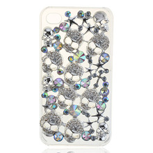 lureme brand colorful Rhinestone Skull Phone Case for apple iphone 4 or 4s for women beautiful Mobile Phone Accessories