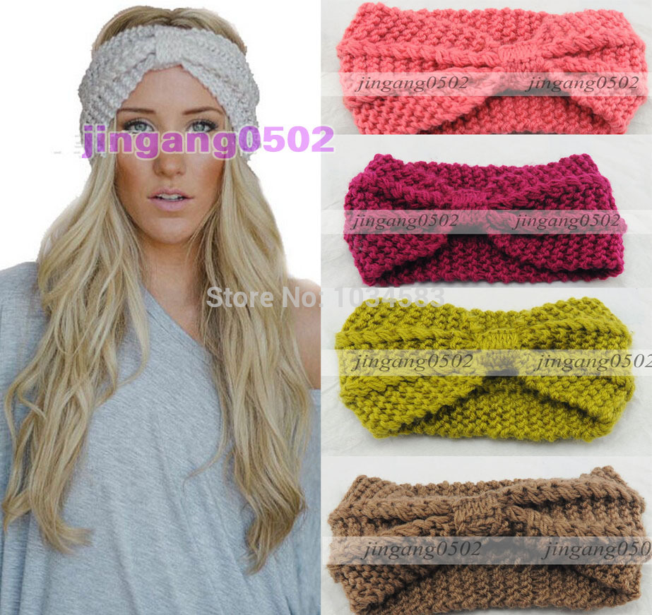 2014 new knot knit headband bow crochet turban head wrap ear warmer hair accessories women cable decoration winter free shipping
