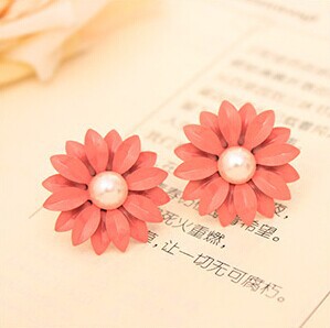  Hot 2014 Brand New Fashion Hot Selling Beautiful Cute Sweet Flower Pearl Earrings For Women