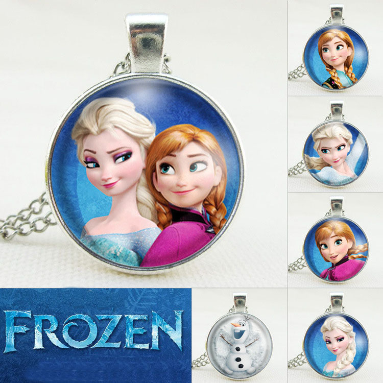 Fashion Frozen Anna Elsa Olaf Glasses Pendant Necklace Women Girls Sweater Chain Gift For Kids Wholesale