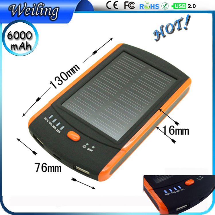 Solar battery charger 6000mah Universal External Portable Power Bank for samsung smartphone ipad camera