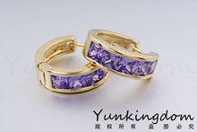 Free shipping 18 K Gold Filled purple Cubic zirconia Hoop Earring Gorgeous Beautiful Women for Earrings