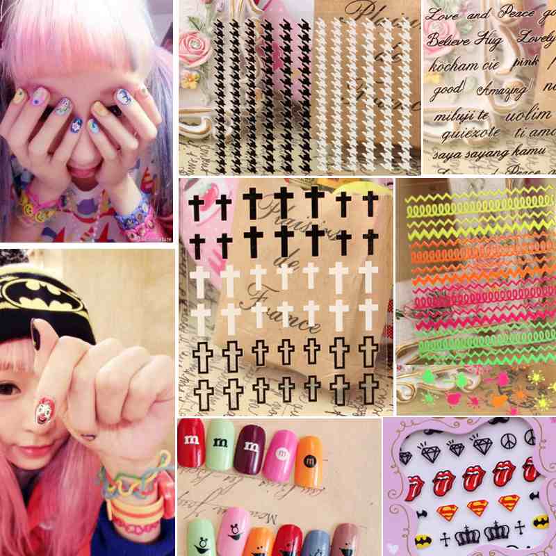 1Set 2 Sheet Colorful Cross Letters Women 3D Nail Art Stickers Decal Acrylic Manicure Decoration Mobile