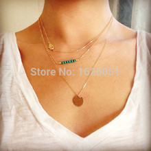 Fashion Trendy 3 layers Gold Plated Metal Fatima Necklace Fashion Turquoise Necklace Women Jewelry