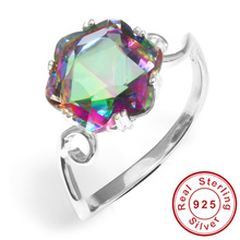 3.2ct Genuine Rainbow Fire Mystic Topaz Round Ring For Women Solid 925 Sterling Silver Accessories