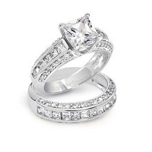 Victoria Wieck Princess cut Topaz Simulated Diamond 10KT White Gold Filled Wedding Band Ring Set Sz 5-11 Free shipping
