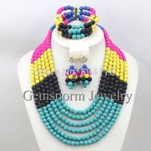 Colorful African Turquoise Beads Necklace Set Fashion Statement Necklace Set New 2015 Free Shpping CNR260