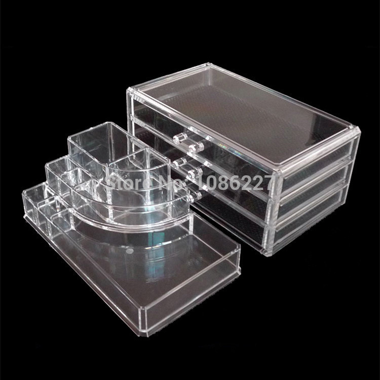 1pc lot Plastic cosmetic and jewelry organizer Clear makeup storage box three drawers 1303