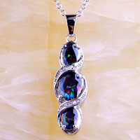 Wholesale Mysterious Oval Cut Rainbow Topaz & White Topaz 925 Free Silver Chain Necklace Pendant Jewelry For Women Gift
