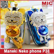 Bar lovely unlocked cartoon Maneki Neko Lucky cat  small women kids girls diamond cute mini cell mobile phone cellphone P38