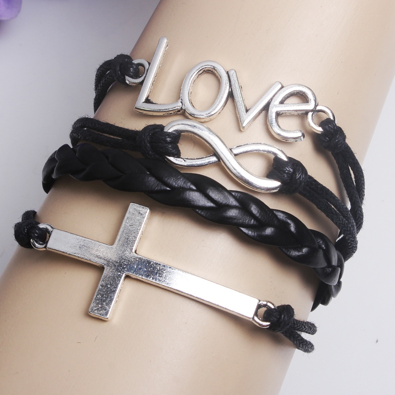 2014 Multilayer Braided Bracelet Handmade Cross Love For Men Women Charm Bracelets Bangles Pulseras De Couro