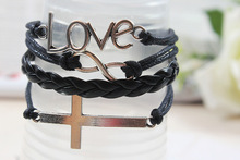 2014 Multilayer Braided Bracelet Handmade Cross Love For Men Women Charm Bracelets Bangles Pulseras De Couro