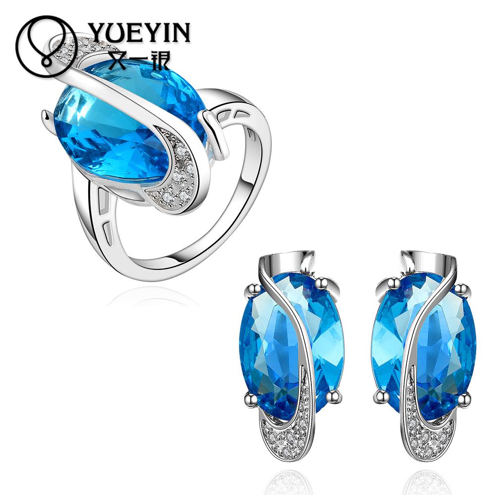 FVRS015 2015 new fine jewelry sets skyblue Party jewlery set for lady Fashion Big Crystal set