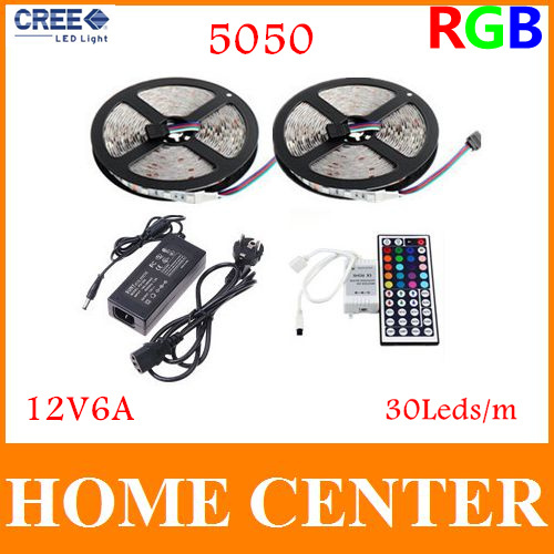 10M 5050RGB 300Leds Led Strips light 30Leds m and 44Key IR Controller and 12V6A Power supply