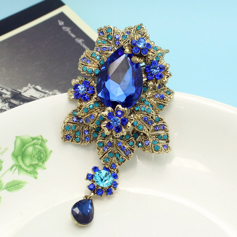Royal Sapphire blue Crystal Wedding Jewelry Unusual Bridal Best Broch bouquet Fashion New Vintage Broach African