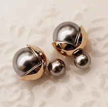 428 New Fashion Hot Selling Earrings 2015 Double Side Shining Pearl Stud Earrings Big Pearl Earrings