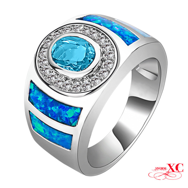 Sale Fine Jewelry Wedding Finger Rings Lady s Men s Fashion Blue Sapphire AAA Zircon opal