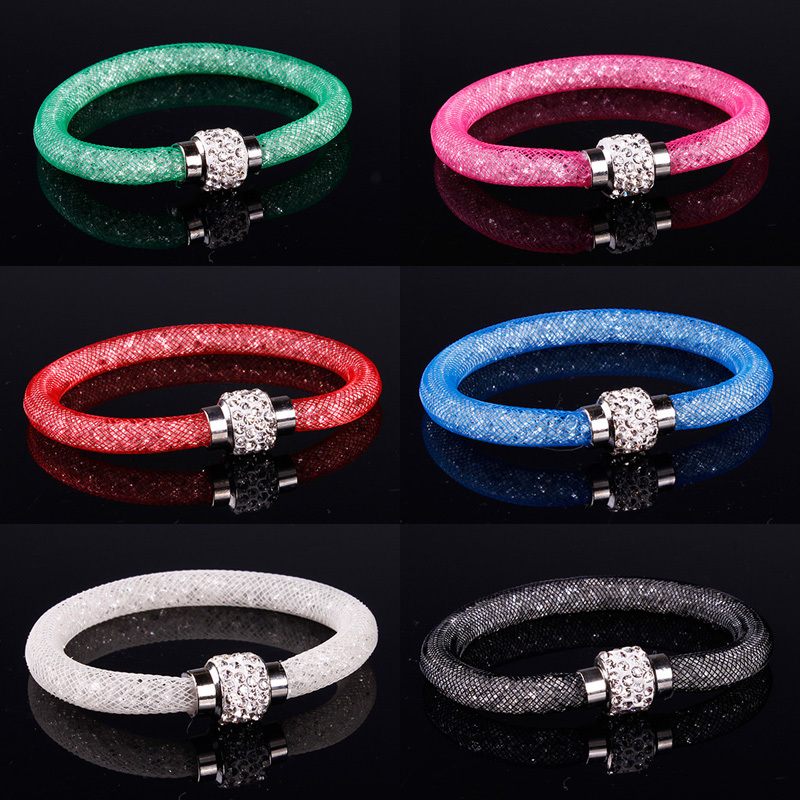 B100 Hot sale Stardust Mesh Bracelets With Crystal stones Filled Magnetic Clasp Charm Bracelets Bangles 113