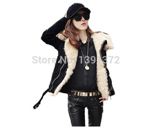 Womens Winter Coat Warm Black Faux Fur Lapel Motorcycle Jacket Thick Coat M L XL 189791