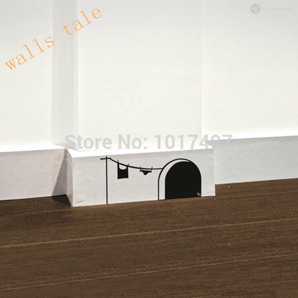 Free shipping New cute cartoon mouse home sticker wall decor Mouse Hole Children Decor Vinyl Sticker