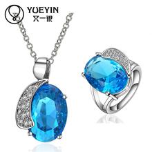 10sets/lotFVRS048 2015 new fine jewelry sets Extravagant Party jewlery set for lady Fashion Big Crystal set Necklace and Ring